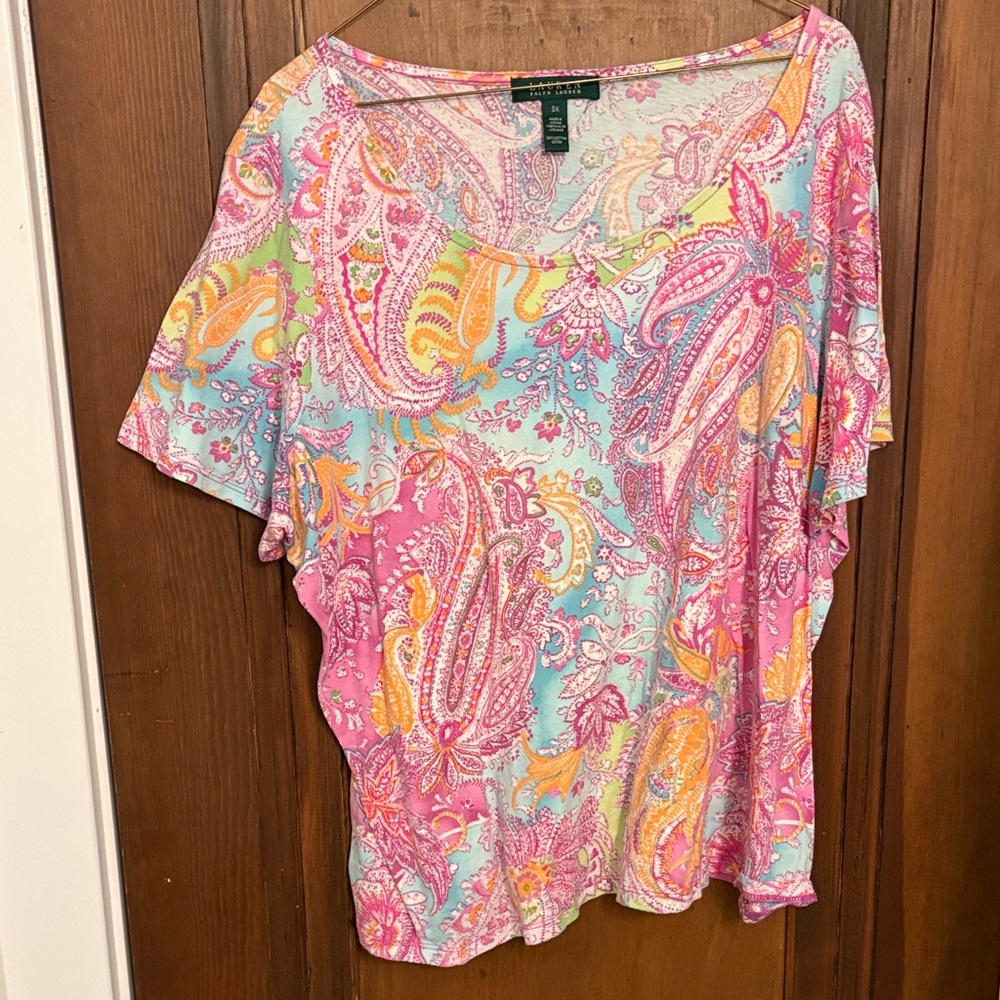Lauren Ralph Lauren Multicolor Paisley Short-Sleeve Scoop Neck Top